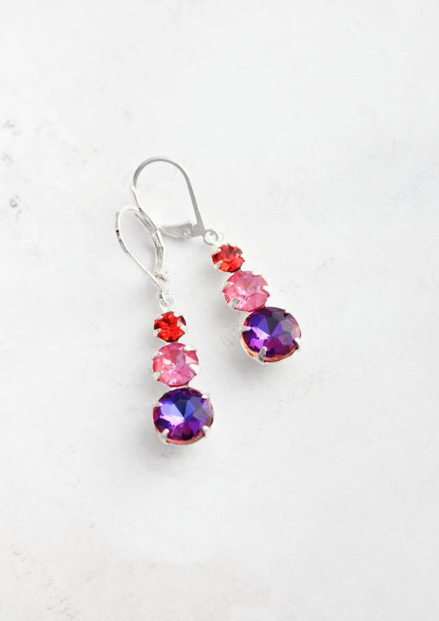 A Pocket of Posies - Vintage Glass Earrings -Three Jewel - Violet and Pink Red