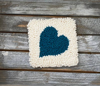 Heart Hooked Coaster - Teal and White