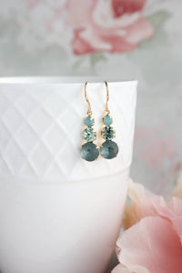 A Pocket of Posies - Vintage Glass Earrings -Three Jewel - Peacock Green and Blue