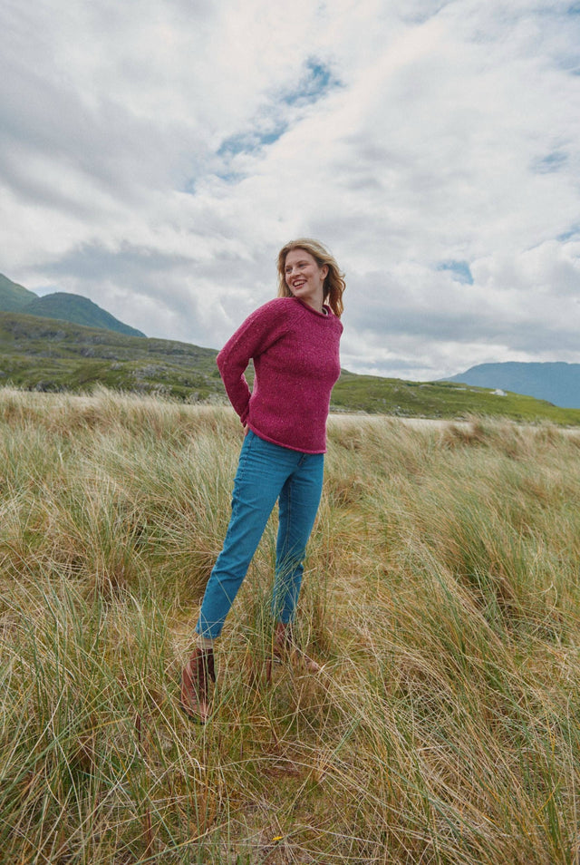 Aran Woollen Mills - Brackloon Tweed Roll Neck Ladies Sweater - Pink