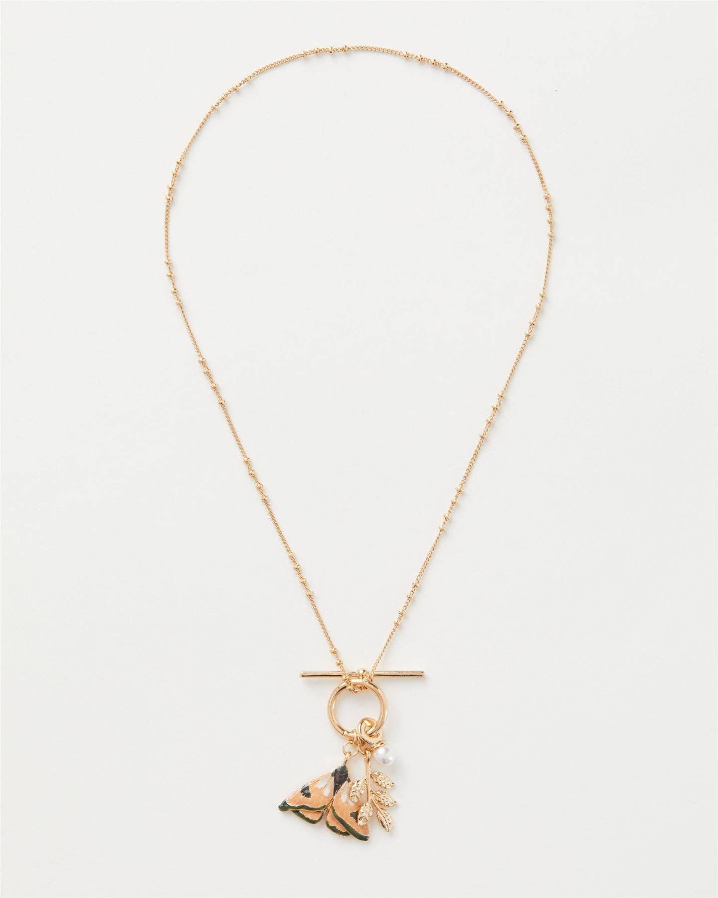 Fable England - Enamel Moth & Leaf Charm Necklace