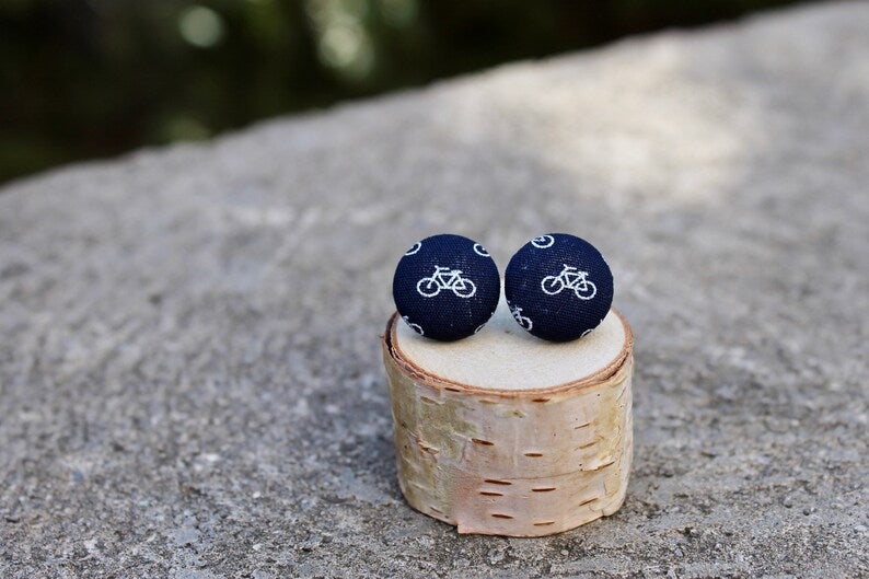 Navy Bicycle Button Earrings