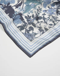 Fable England - Deco Blooms Blue Square Scarf