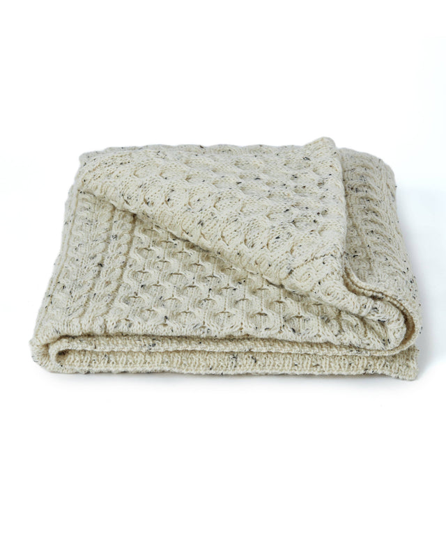 Aran Woollen Mills - Bertra Aran Classic Wool Blanket -  Flecked Cream