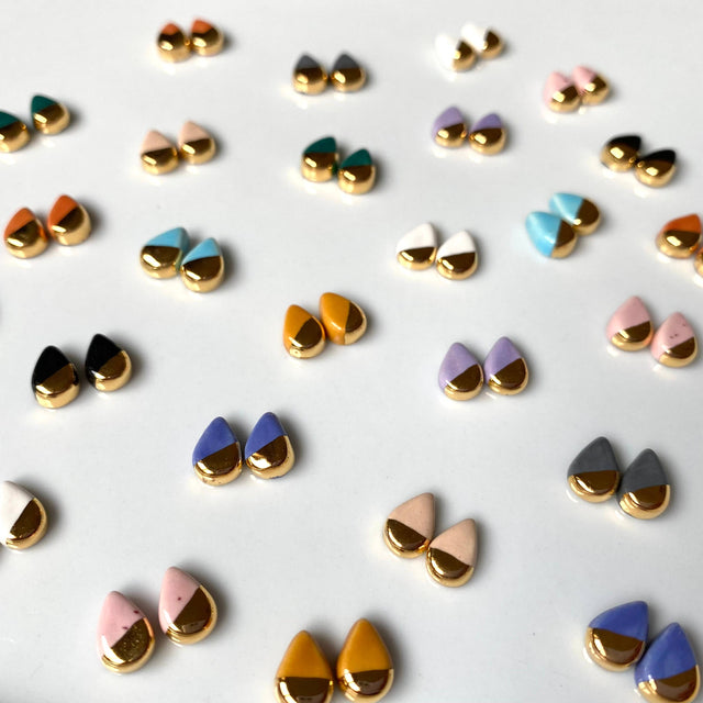 Ellie Parker Ceramics - Teardrop Black Ceramic Gold Stud Earring