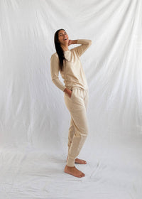 Ana + Zac - Luxe Pant Oatmeal Micro Stripe