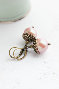 A Pocket of Posies - Pearl Acorn Earrings  - ANTIQUED BRASS: Matte Blackberry