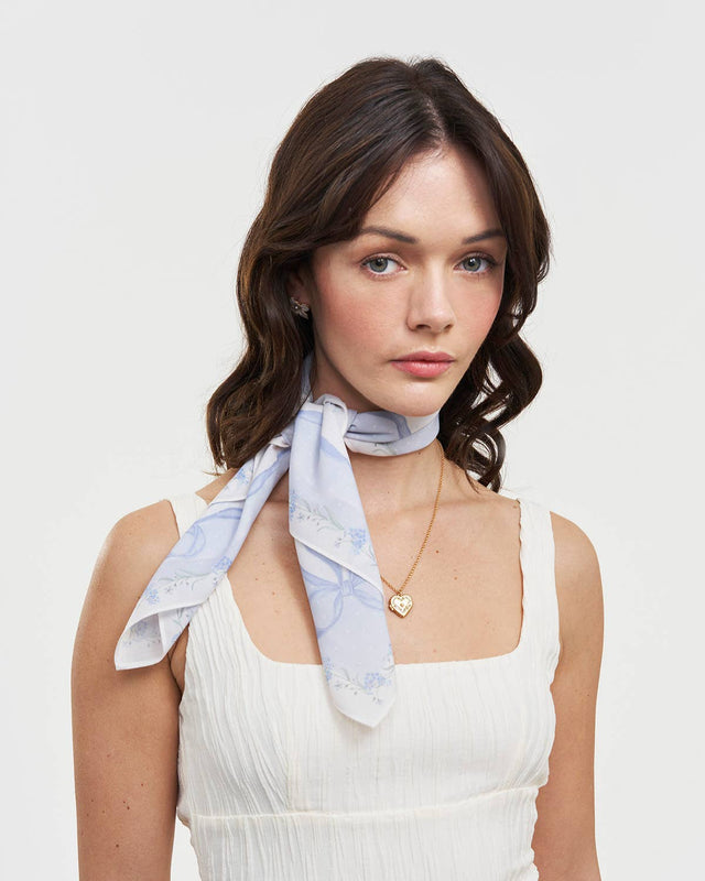 Fable England - Bow & Floral Blue Square Scarf