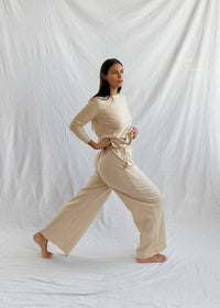 Ana + Zac - Beach Pant Oatmeal Micro Stripe