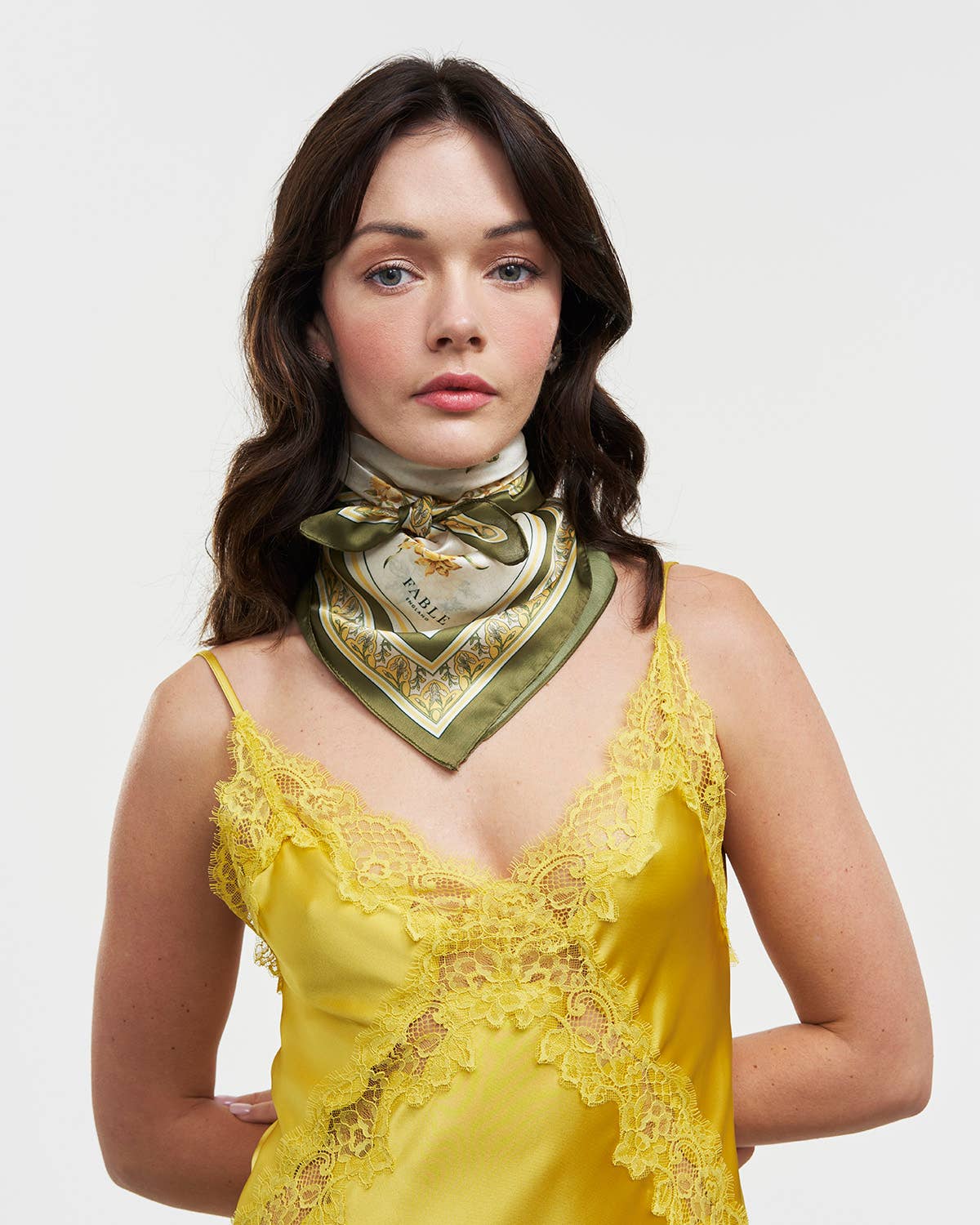 Fable England - Nouveau Floral Yellow Square Scarf