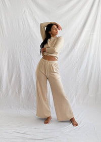 Ana + Zac - Beach Pant Oatmeal Micro Stripe