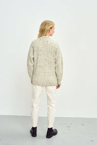 Aran Woollen Mills - Inisheer Traditional Ladies Aran Sweater -  Flecked Cream - Large