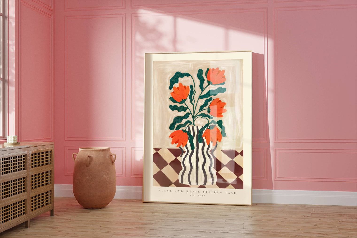 Black and White Striped Vase Print