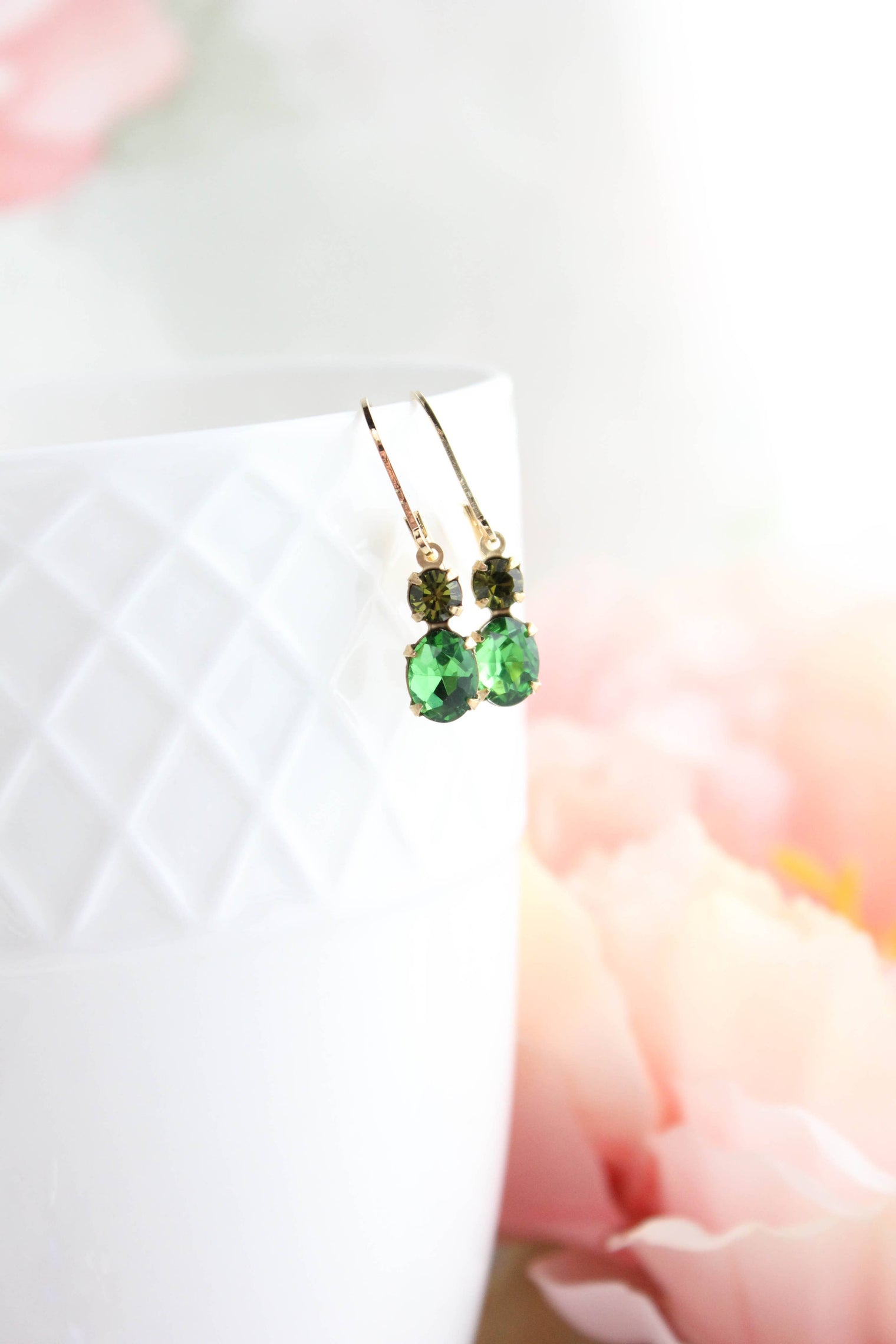 A Pocket of Posies - Little Spring Green Earrings - Vintage Glass