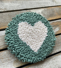 Heart Hooked Coaster - Green and White