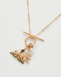 Fable England - Enamel Moth & Leaf Charm Necklace