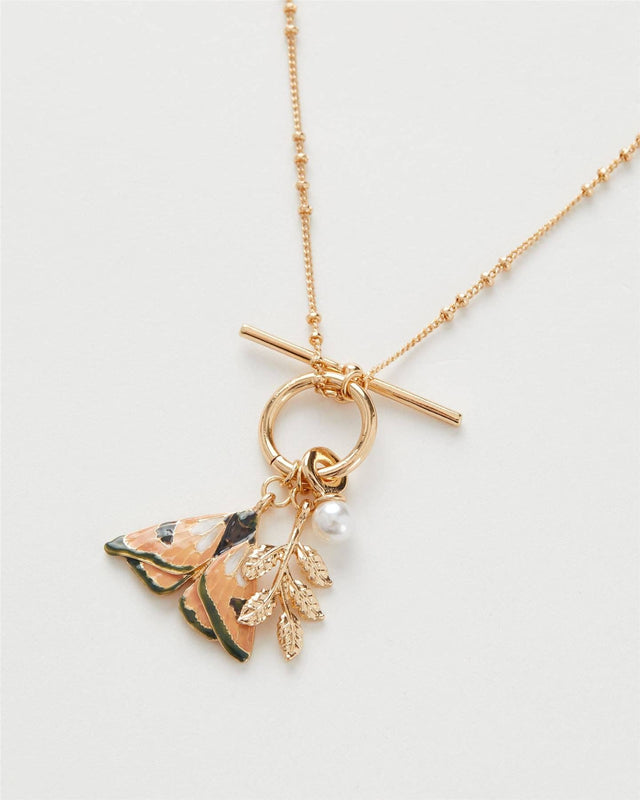 Fable England - Enamel Moth & Leaf Charm Necklace