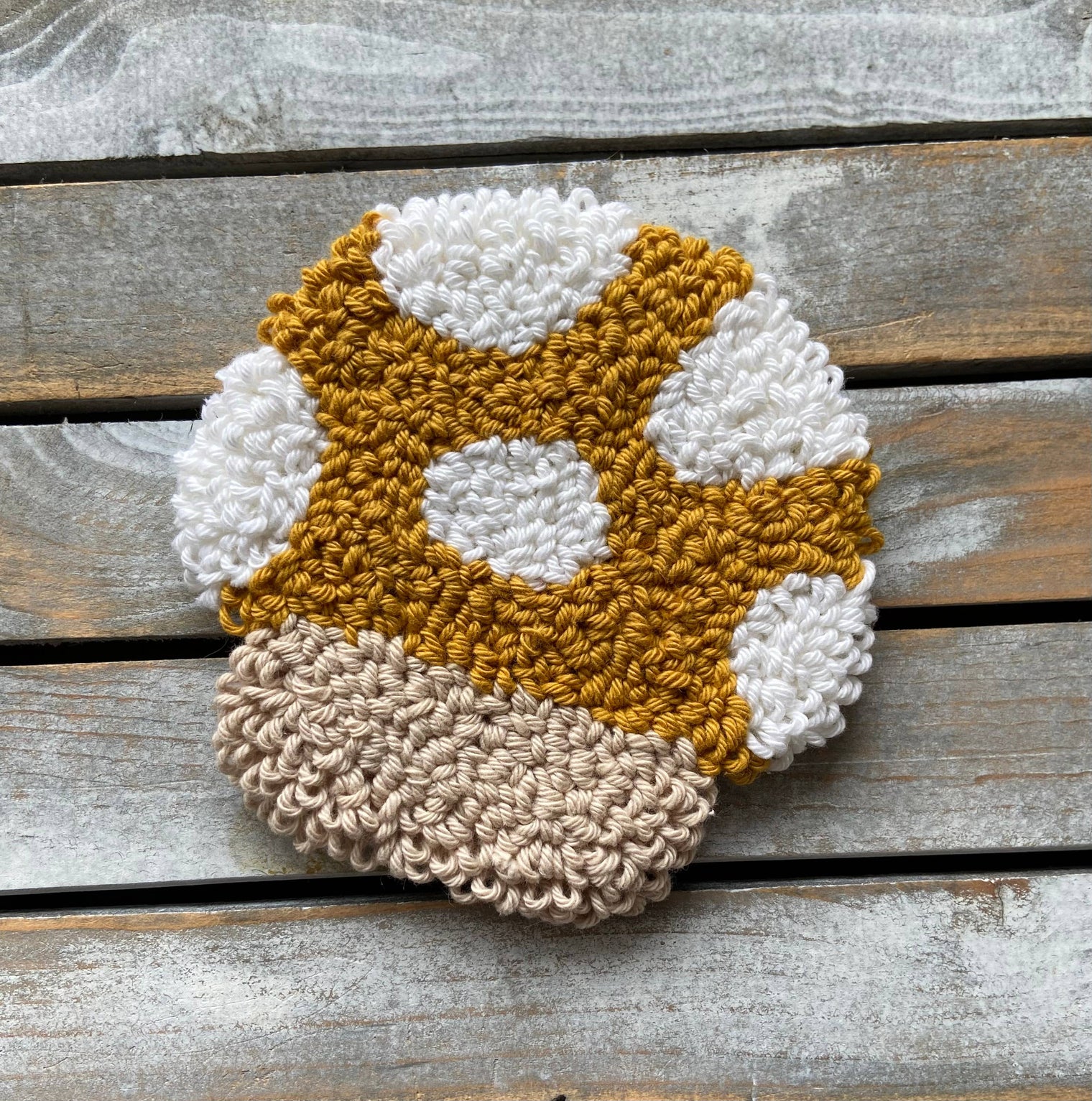 Mushroom Hooked Coaster - Mustard