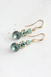A Pocket of Posies - Vintage Glass Earrings -Three Jewel - Peacock Green and Blue