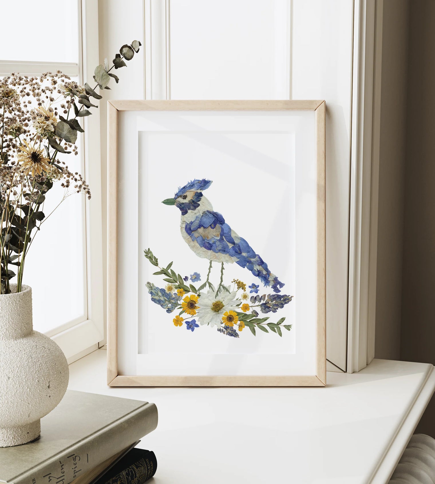 Seek & Bloom - Pressed Flower Blue Jay Print - 11x14