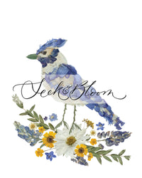 Seek & Bloom - Pressed Flower Blue Jay Print - 11x14
