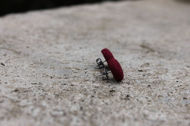 Burgundy Button Earrings