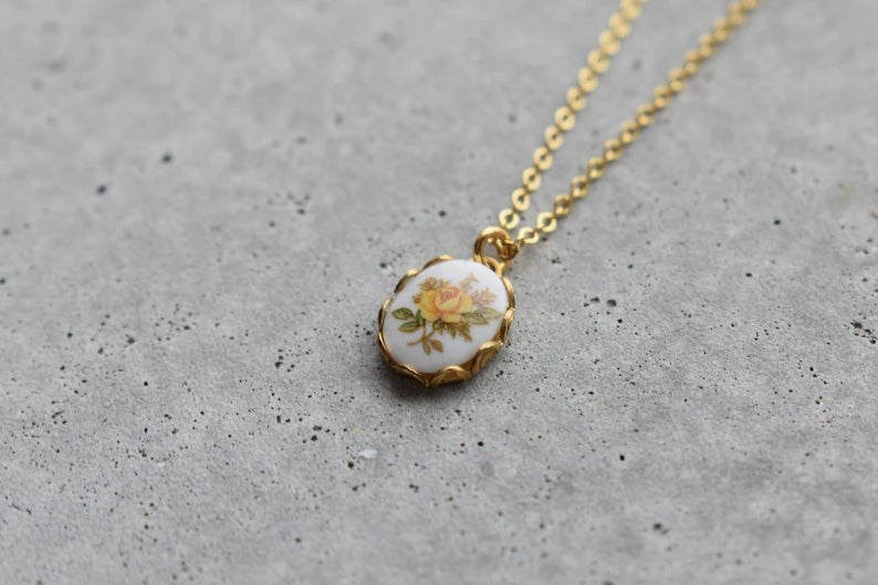 Vintage Yellow Floral Necklace