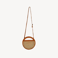 Round Leather Bag with Cane Accent