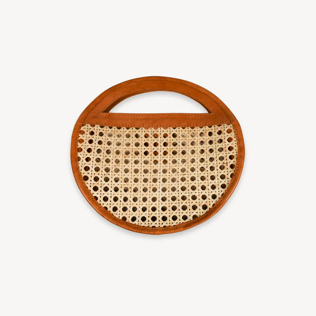 Round Leather Bag with Cane Accent