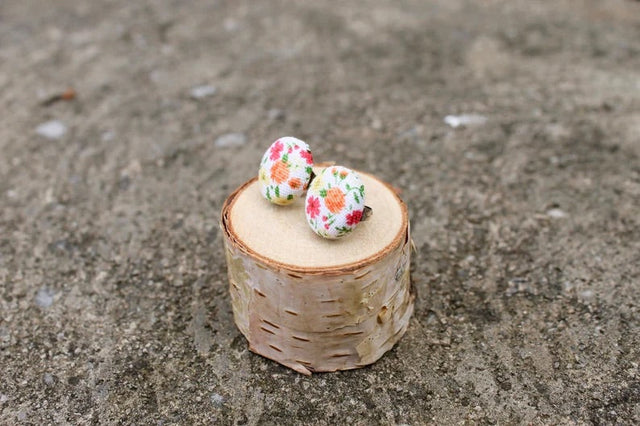 Pink & Orange Floral Button Earrings