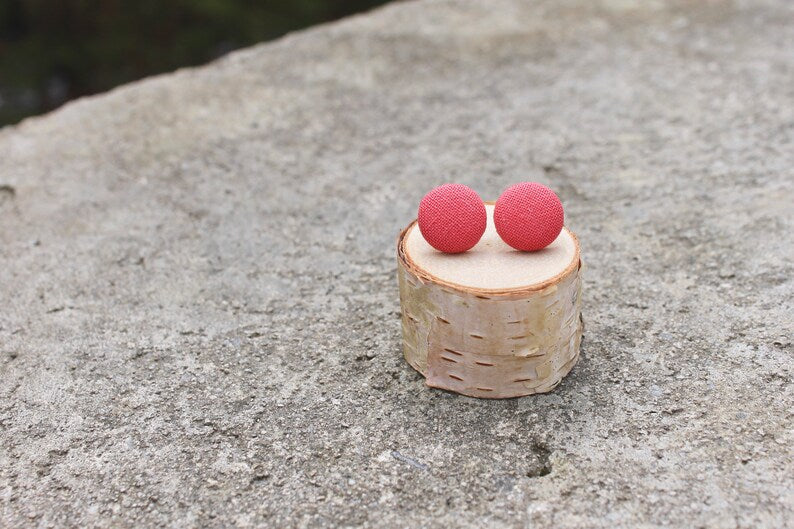 Coral Button Earrings