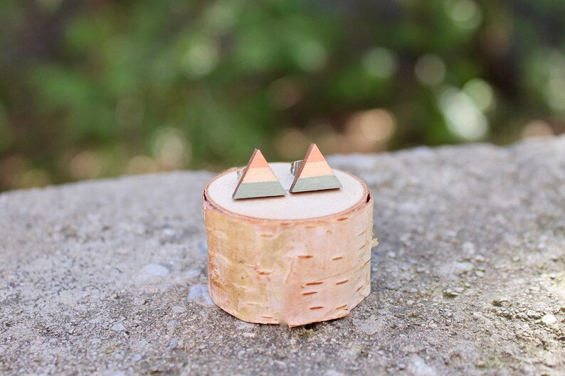 Mint Sunset Wooden Triangle Earrings