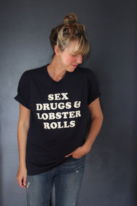 Sex, Drugs, & Lobster Rolls Unisex T-Shirt - White & Navy