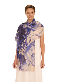 Linen / Cotton Scarf -  China Blue Blooms