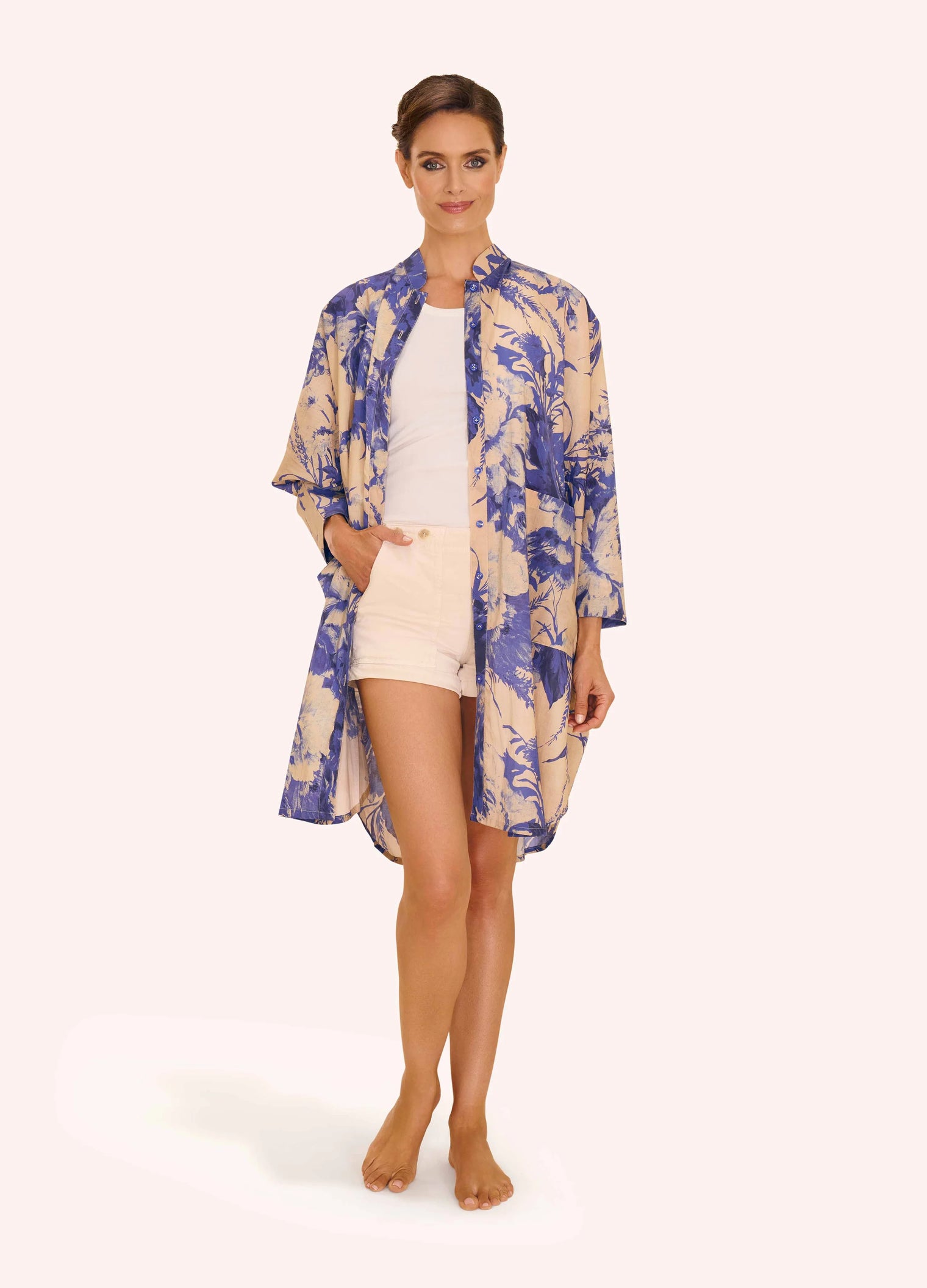 Oversized Shirt Dress - China Blue Blooms