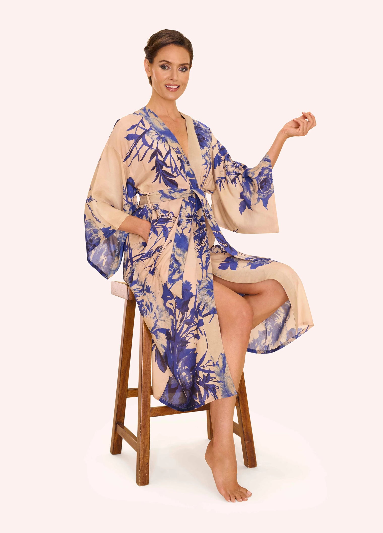 Kimono Gown- China Blue Blooms