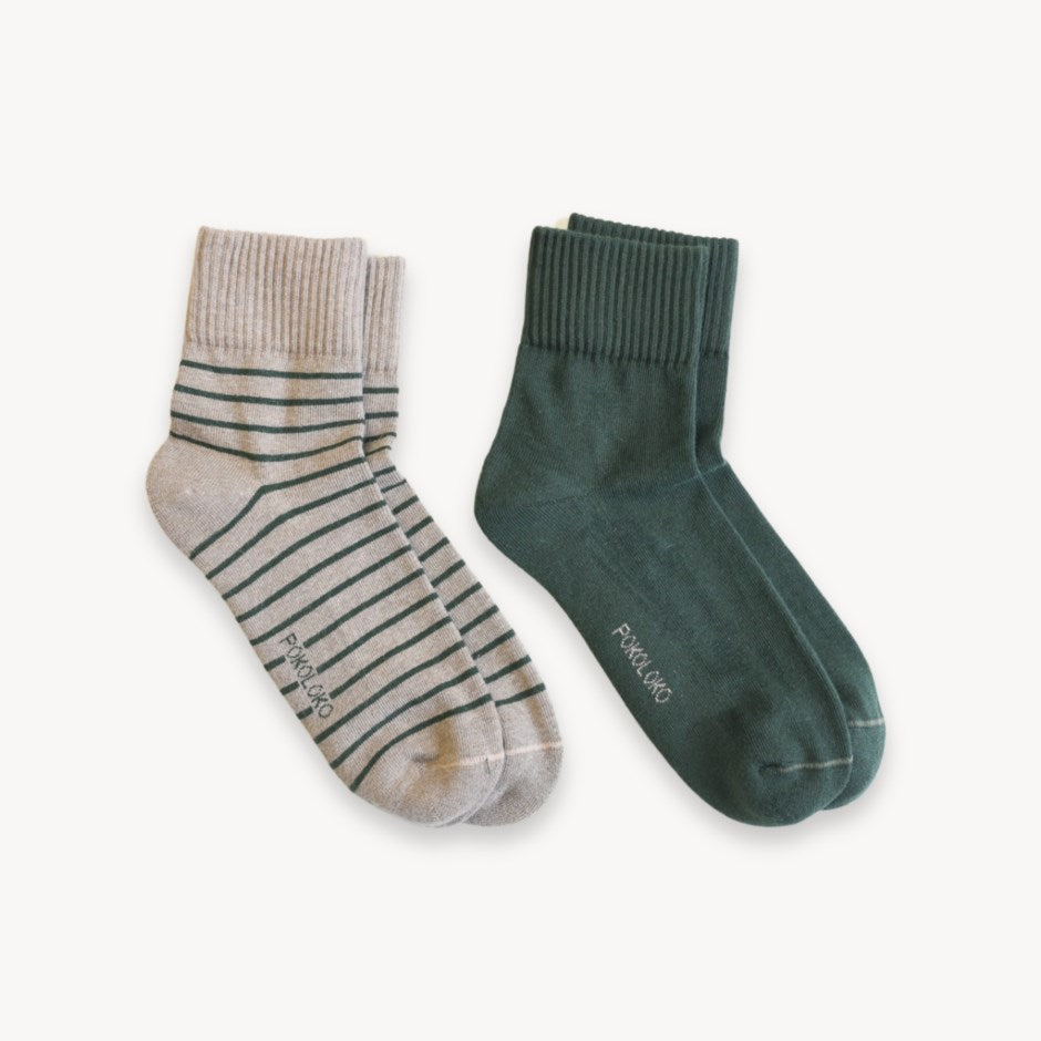 Striped-Solid Pima Socks (Pack of 2) - Two Colourways