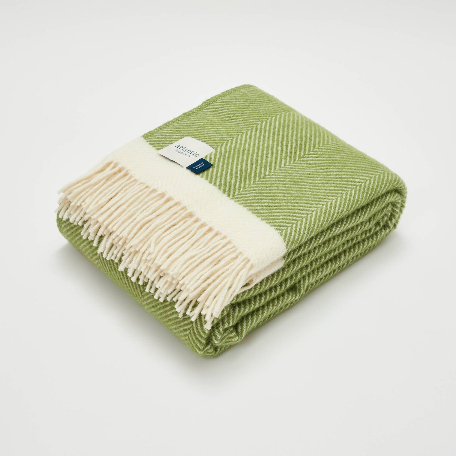 Atlantic Blankets - Kelp Green Herringbone Wool Blanket