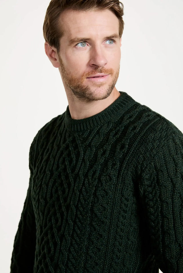 Aran Woollen Mills - Inishturk Mens Aran Sweater -  Emerald Green