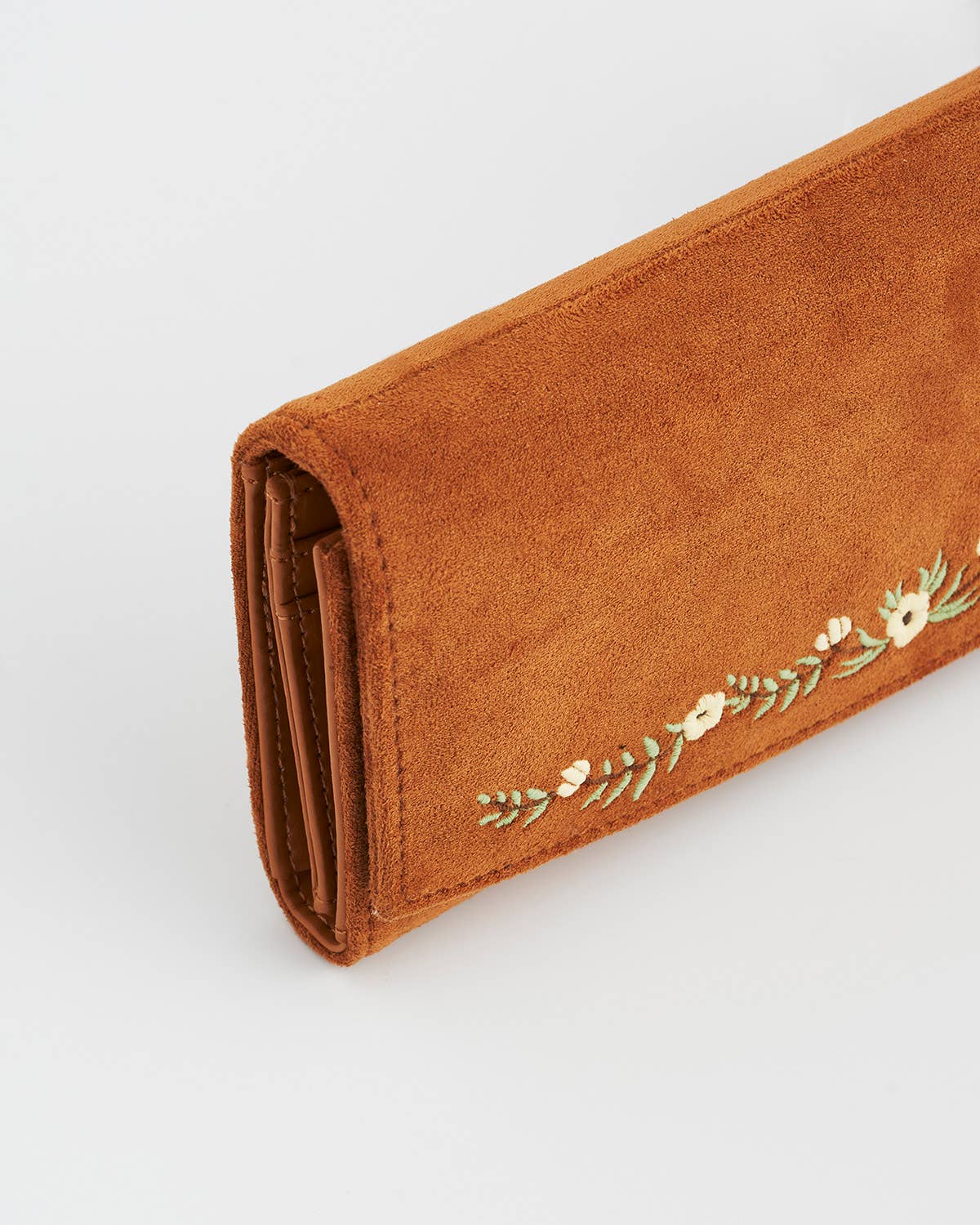 Fable England - Floral Tan Faux Suede Embroidered Purse