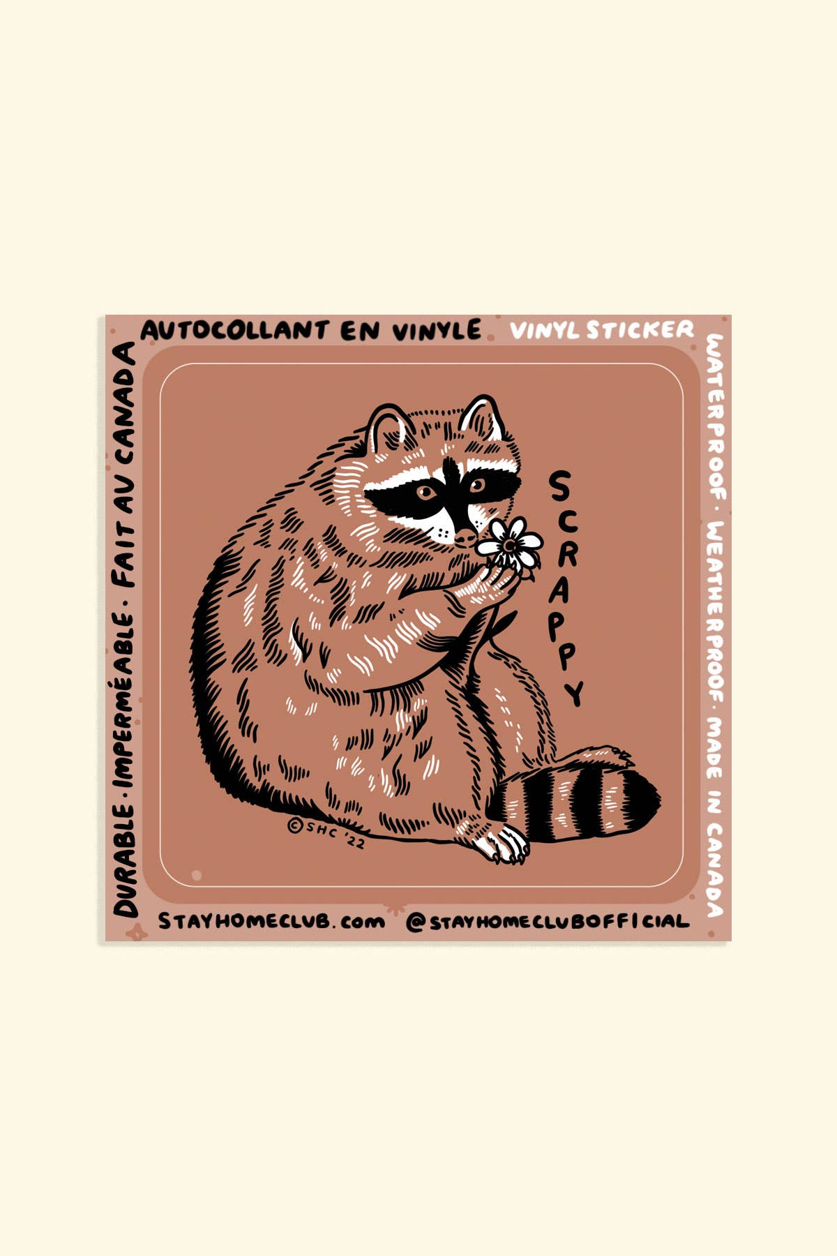 Stay Home Club - Scrappy Raccoon Sticker | Waterproof Vinyl Sticker