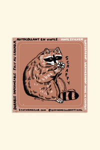 Stay Home Club - Scrappy Raccoon Sticker | Waterproof Vinyl Sticker