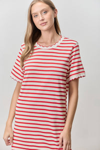 Polagram by Wellmade USA - Scallop Trim Striped Short Sleeve Maxi Dress