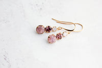 A Pocket of Posies - Vintage Glass Earrings - Three Jewel - Dusty Rose Plum