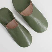 Moroccan Babouche Handcrafted Leather Slippers - Olive