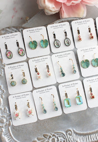 A Pocket of Posies - Vintage Glass Earrings -Three Jewel - Peacock Green and Blue