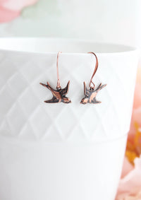 Flying Bird Earrings - Antiqued Copper