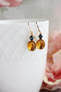 Oval Drop Earrings - Topaz and Navy Blue