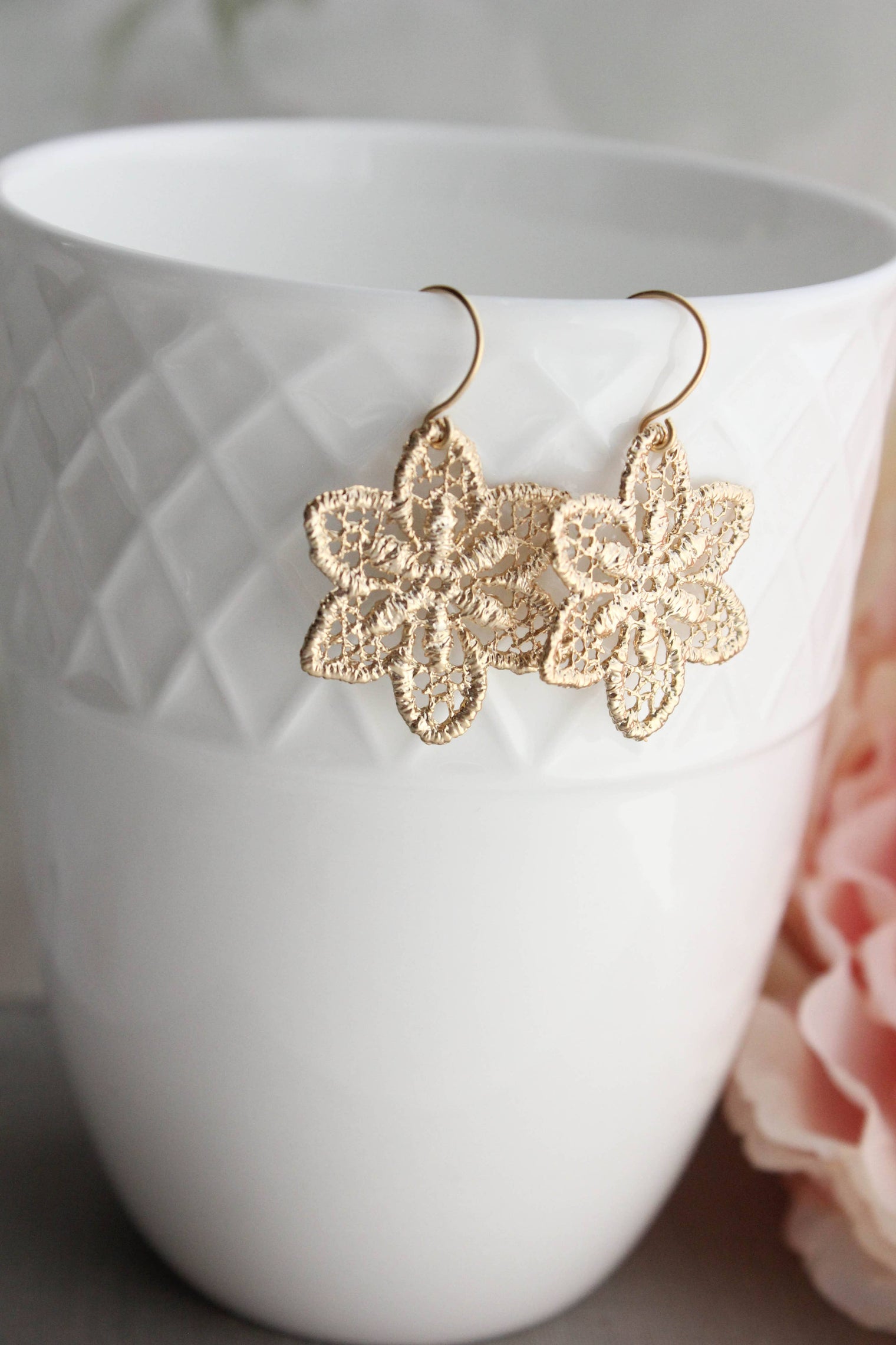 A Pocket of Posies - Rustic Lace Flower Filigree Earrings