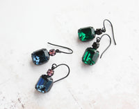 A Pocket of Posies - Midnight Blue Earrings | Vintage Glass | Black Drop Earrings